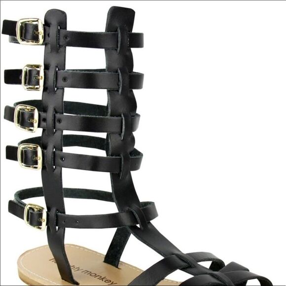 Black Leather Gladiator Sandals by Naughty Monkey NEW - Picture 3 of 4